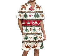 Pajamas for Men Winter, Print Short Sleeve Button Down Collar Cozy Holiday Wear For Festive Nights And Relaxation At Home Comfortable Soft Fabric Two Piece Outfit (White, S)