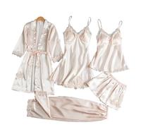 Pajamas For Women Uk Comfy Womens Satin Pyjamas Set Ladies Loungewear Sets Womens Pjs Sets Cute Nightwear Pyjama Set Baggy Women'S Nightwear Leisure Suits Two Piece Outfit Sleepwear White