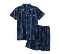 Pajamas Mens Pajamas Set Bathrobe Mens Pajama Set Four Seasons Fashion Leisure Soft Comfortable Solid Color Shirt Pants Home Service Two Piece Set, navy, L