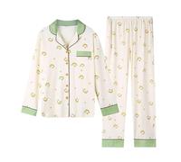 Pajamas Set for Women 2Pcs Loungewear Women Autumn And Winter Long Sleeve Lapel Vest Suit Trousers Plus Size Home Service Cozy Pjs Clothes (Light Green, XXL)