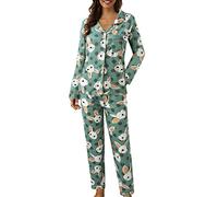 Pajamas Set for Women 2Pcs Loungewear Women Casual Lapel Plaid Printing Two Long Sleeve Suit Underwear Clothing (K, L)