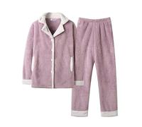 Pajamas Set for Women 2Pcs Loungewear Women'S Pajama Warm Winter Button Down Sleep Long Sleeve Soft Cozy Pajama Set Casual Pants Cute Pj Cozy Pjs Clothes (Purple, L)
