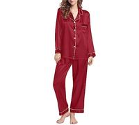 Pajamas Set for Women 2Pcs Loungewear Womens Silk Like Long Sleeve Set Two Down Nightwear Loungewear Sets Underwear Clothes (C, L)