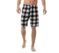 Pajamas Shorts for Men Simple Plaid Sleeping Short Breathable Summer Shorts with Elastic Waistband Soft&Cool Men's Pyjama Big Size Knee Length Trousers Relaxed Fit Half Pants for Indoor Casual White