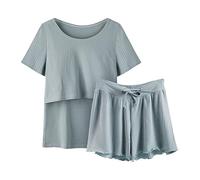 Pajamas Sleeve Sleepwear Breastfeeding Women Shirt And Set T Baby Maternity Tops Short Pants Maternity Sleep Womens Maternity (Green, M)