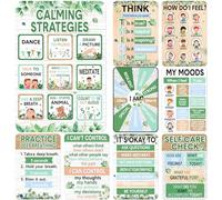 Pajean 10 Pcs Calming Corner Classroom Poster Eucalyptus Mental Health Poster Calm Down Corner Feeling Chart Emotion Chart Coping Skills Educational Therapy for Classroom Wall Decoration