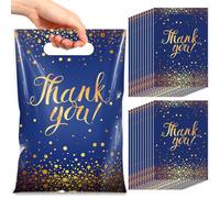 Pajean 100 Pcs Thank You Gift Bags Bulk Gold Dots Plastic Bags with Handles Black Goodie Treat Shopping Wrap for Birthday Party Favors Small Business Merchandise Graduation,6.7" x 9.8"(Blue Gold)