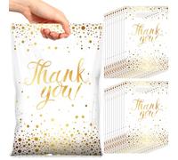 Pajean 100 Pcs Thank You Gift Bags Bulk Gold Dots Plastic Bags with Handles Black Goodie Treat Shopping Wrap for Birthday Party Favors Small Business Merchandise Graduation,6.7" x 9.8" (White Gold)