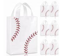 Pajean 24 Pcs Baseball Clear Plastic Gift Bags with Handles, 5.9 x 8.7 x 3.1 Inch Gameday PE Treat Bags, Red Stitching Candy Goodie Pouches for Team Parties, Sports Banquets, Birthday Event Supplies