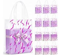 Pajean 24 Pcs Kpop Lightning Plastic Gift Bags with Handles, 5.9 x 8.7 x 3.1 Inch Electric Purple Design PE Treat Bags, Kpop Candy Goodie Pouches for Concerts, Birthday Party, Music Festival Supplies