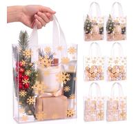 Pajean 25 Pcs Gold Snowflake Plastic Gift Bags with Handles, 5.9 x 8.7 x 3.1 Inch Clear PE Treat Bags, Christmas Metallic Snowflake Goodie Pouches for Holiday Party Favor Gift Wrapping Supplies
