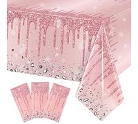 Pajean 3 Pcs Pink and Rose Gold Tablecloths Glitter Diamond Table Cover PE Girl Party Glitter Table Cloths Sequin Printed Plastic Tablecloths for Girl Women Birthday Wedding Party, 54 x 108 (Classic)