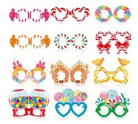 Pajean 36 Pcs Candyland Party Decorations Candy Land Photo Booth Prop Sweet Candy Themed Eyeglasses Paper Glasses Frame Lollipop Themed Favor for Candyland Birthday Baby Shower Party Favor Supplies