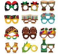 Pajean 36 Pcs Kwanzaa Paper Glasses Bulk, 12 Styles African Theme Eyeglasses Photo Props for Kwanzaa Party Favors, Cultural Celebration Decorations, Red Black Green Event Accessories