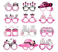 Pajean 36 Pcs Paris Party Eyeglasses Decor French Paper Glasses Bulk Pink Paris Themed Sunglasses Frame Eiffel Tower Props Photo Booth Props for French Ooh La La Party Favors Birthday Supplies