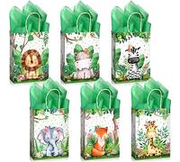 Pajean 36 Safari Bags and Tissue Set Include Jungle Party Favor Safari Goodie Woodland Animal Print Gift Wild One Treat Bags for Themed Birthday Baby Shower Party Supplies