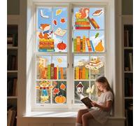Pajean 8 Sheets Books Window Clings Inspirational Reading Window Stickers Book Glass Decals for School Classroom Library Office Nursery Decor(Fall)