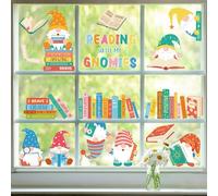 Pajean 8 Sheets Gnome Books Window Clings Inspirational Reading Window Stickers Reading with My Gnomies Glass Decals for Back to School Classroom Library Office Nursery Decor