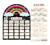 Pajean Rainbow Class Jobs Pocket Chart with 96 Pcs Classroom Jobs Cards Boho Bulletin Board Set Teacher's Helper Management Chalkboard Decor for Back to School Supplies