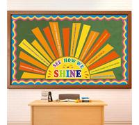 Pajean Sunshine Bulletin Board Decorations Set See How We Shine Smile Sun Affirmation Station Cutouts with Borders for Summer Sun Shine Positive Bulletin Board Wall Inspirational Classroom Decorations