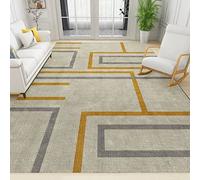 PAJEON Abstract Modern Yellow And Grey Geometric Art Area Rugs, 100 x 150 cm Indoor Non-Slip Kids Rug, Machine Washable Carpet, Breathable Durable Mat for Living Room Decor