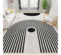 PAJEON Boho Mid-Century Black And White Geometric Line Art Area Rugs, 60 x 90 cm Indoor Non-Slip Kids Rug, Machine Washable Carpet, Breathable Durable Mat for Living Room Decor
