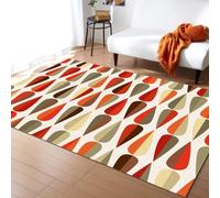 PAJEON Mid-Century Modern Brown Red Oval Textured Area Rugs, Non-Slip Rugs, 160 x 230 cm Soundproofing Carpet - for Stairs and Hallways