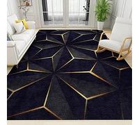 PAJEON Modern Abstract Black Gold Geometry Art Area Rugs, 60 x 90 cm Indoor Non-Slip Kids Rug, Machine Washable Carpet, Breathable Durable Mat for Living Room Decor