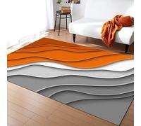 PAJEON Modern Abstract Geometric Orange Grey Waves Rugs Area 80 x 150 cm Machine Woven Bedroom Rug - for Bedroom Living Room Dining Room Balcony