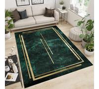 PAJEON Nordic Luxury Emerald Green Golden Marble Area Rugs, 140 x 200 cm Easy to Clean Stain Kids Rugs, Machine Washable Carpet, Breathable Durable Mat for Entryway Decor
