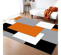 PAJEON Orange Grey Black White Geometric Rug, 120 x 170 cm Stain Resistant Area Rugs, Breathable Durable Carpet, Machine Washable Mat for Bedroom Decor