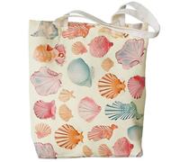 PaJiaNi Colorful Seashells Beach Tote Bag,Coastal Beachy Canvas Tote Bag for Women Teen Girls Gifts,Ocean Themed Gifts,Summer Beachy Reusable Grocery Shopping Bags,15.7x13.7Inch