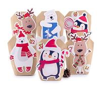 Advent Calendar for Filling Animals 24 Kraft Paper Bags Brown Gift Bags Christmas Calendar Craft Set Including Number Stickers, Accessories and Clips pajoma