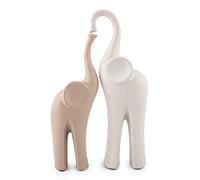 pajoma® Matabi in Love Elephants Set of 2 Ceramic Height 11.5 cm Harmonious Couple in Beige & Grey Animal Figure Decoration, Decorative Figure, Table Decoration for Kitchen, Bathroom, Living Room and