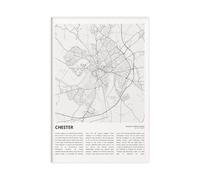 PAJPXPCD Chester City Map Canvas Wall-Art Print Vintage Style Poster Multi Room Home Office Bar Decor(Unframed,12X18inch(30X45cm))
