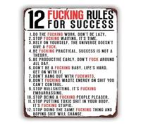 PAJPXPCD Classic Metal Tin Sign 12 Simple Rules For Success Vintage Decor For Pub Man Cave Kitchen Bar Home Garage Wall-Art 8 X inch