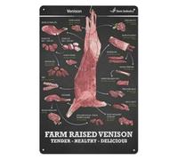 PAJPXPCD Deer Butcher Chart Metal Sign Venison Cuts Guide Vintage Meat Poster Wall Decor For Kitchen BBQ Area Garage 8 X 12 inch