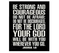 PAJPXPCD Inspirational Christian Sign for Men - Be Strong and Courageous Quote on Unframed Canvas, Modern Faith Based Home Office Decor(Framed,08x12inch(20x30cm))