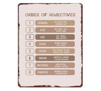 PAJPXPCD Vintage Style Adjective Order Chart Aluminum Sign English Grammar Reference Wall Decor for Classroom Homeschool Education Teaching Supplies 8 X 12 inch