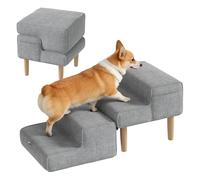 PakaLife Foldable 2-in-1 Dog Ramp Ottoman, Solid Wood Dog Steps for Bed & Couch, Washable Cover, 135lb Capacity, for Small, Senior Dogs & Old Cats to Get on Bed(Only for Small Dogs)