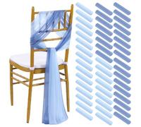 PakiInno Blue Chair Sashes Tulle Chair Cover: 50 PCS 8ft Long Sheer Chair Bows Sashes - for Wedding Ceremony Aisle Chair Drape Decorations