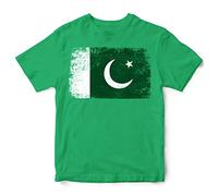 Pakistan Flag T Shirt, Distressed Pakistan Flag Gifts for Kids, Football and Cricket Sport Supporters Tee, 9-11 Years, Irish Green