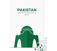 Pakistan Independence Day Minimalist Design Jigsaw Puzzle 1000 Pieces, Retro Travel Poster Artwork, Premium Paper Puzzle for Home Décor Fans, Mindful Activity, Paper Board, 38x26cm/1000pcs