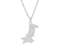 Pakistan Map With Urdu Pendant Necklaces Men Pakistani Stainless Steel Necklaces, 60cm or 23.6in, Copper, Agate