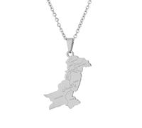 Pakistani Urdu Map Charm Necklaces - Ethnic Charm Choker Friendship Patriotic Jewelry,Flag Country Maps Pendant For Women Men Clavicle Chain,White,Long:50Cm