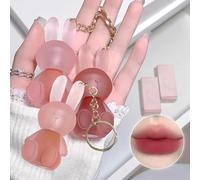 Pakivs Matte Lip Gloss Set, Cute Rabbit Velvet Lipstick, 2-in-1 Key Ring Lipstick, Waterproof Non-Stick Vessel, Long-Lasting Lip Clay for Women, Pack of 3
