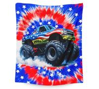 PAKKITOP Kids Blankets Gifts Truck Throw Blanket for Boys Age 6-8 Truck Lovers, 40x50 Inches Tie Dye Print Flag Blanket Gift for Son Nephew Grandson on Chair Sofa Couch Bed Decor