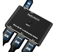 PAKLIMCN DisplayPort Switch 8K60Hz Display Port 1.4 switcher Box DP 4K@144Hz Bi-Directional 3in1out Switcher, 1 in 3 Out for Switching Video Signals Between Two Screens for one Computer (3 in 1)