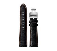 PAKMEZ Leather Watchband 20/22mm Leather Watch Straps with Stainless Buckle, Black Orange Folding, 22mm