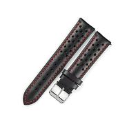PAKMEZ Oil Wax Watch Band 18/19/20/21mm Replacement Leather Watch Strap, Black-red Line, 21mm